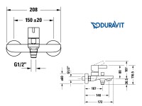 MEDIDAS MONOMANDO BAÑO-DUCHA D-NEO DURAVIT